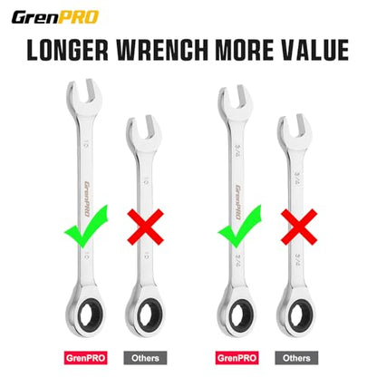 GRENPRO 23 Piece Ratcheting Wrench Set, Open End Wrench Set Metric And Standard 6-18mm & SAE 1/4"-3/4", Combination Wrenches Sets, Organizer Tool Box, 72 Tooth Large Wrench Hand Tools Set With 1 Gauge