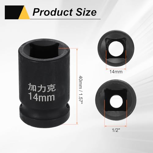 HARFINGTON 3pcs 4 Point Square Socket 1/2" Drive 14mm Metric Square Impact Socket CR-V Blackening Standard Wheel Sleeve Pneumatic Sleeve Tool for Auto Repair Mechanical Maintenance Home Use - size: 14mm