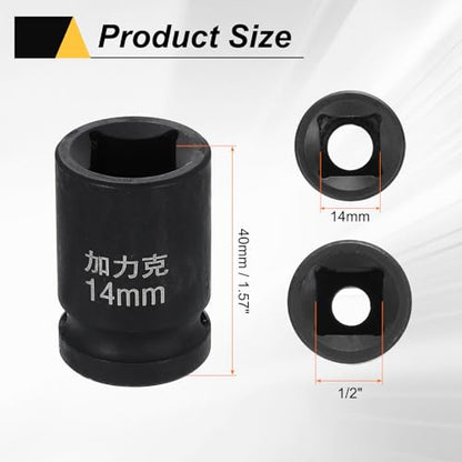 HARFINGTON 3pcs 4 Point Square Socket 1/2" Drive 14mm Metric Square Impact Socket CR-V Blackening Standard Wheel Sleeve Pneumatic Sleeve Tool for Auto Repair Mechanical Maintenance Home Use - size: 14mm
