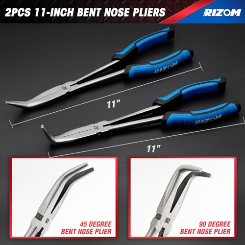 Rizom 3-Piece Long Reach Pliers Set, 13 Inch Double Jointed Long Needle Nose Pliers, 11 Inch 45° & 90° Bent Nose Pliers for Narrow Spaces and Limited Areas - size: 3PCS