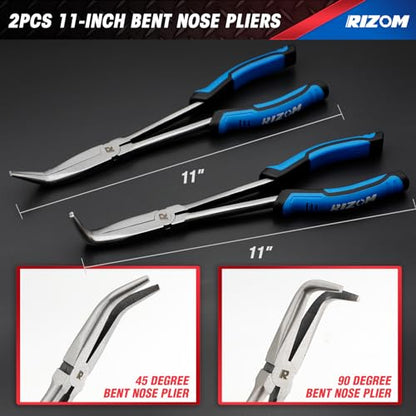 Rizom 3-Piece Long Reach Pliers Set, 13 Inch Double Jointed Long Needle Nose Pliers, 11 Inch 45° & 90° Bent Nose Pliers for Narrow Spaces and Limited Areas - size: 3PCS