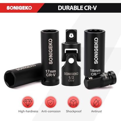 Socket Set 1/2" Drive Impact Socket Set,20-Piece 6 Point Deep, Metric CR-V Steel Sockets with Extension Bars, Universal Joint and Adapter(1/2" 20 PCS Metric) - size: 20 PCS, 1/2" Socket Set, Metric