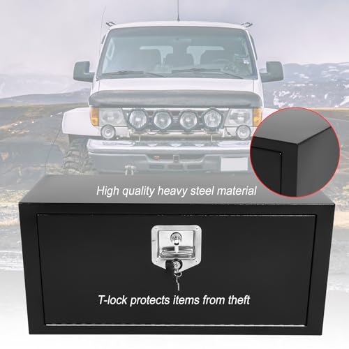 Heavy Duty Steel Plated Underbody Truck Tool Box with T-Handle Lock, Waterproof Tongue Box for Storage with Smooth Surface for Truck, Pickup, RV, Trailer - Black, 30" x 12" x 14" Inch - size: 30" x 12" x 14"