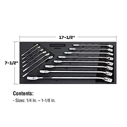 Powerbuilt Combination Wrench Set, 14 Piece SAE Wrenches with Organizer Tray, Box and Open End, Pro Tech Tool Series 949000 - size: 14pc SAE, style: Combination