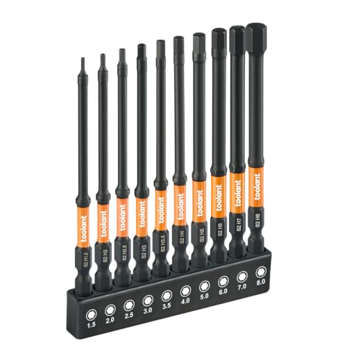 toolant Impact Hex Head Allen Wrench Drill Bit Set 10pcs (Metric), 1/4" Hex-Shank S2 Steel Hex Bits Set, CNC Machined Tips with Magnetism, 4" Long with Storage Box - size: 1.5mm-8mm(10pcs)