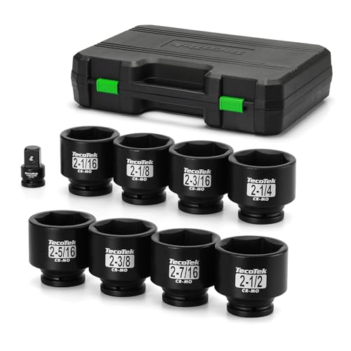 TecoTek 3/4" Drive 6-Point Impact Socket Set, 9-Piece Jumbo Assortment, Cr-Mo, SAE, 2-1/16 Inch to 2-1/2 Inch, 1/2" F to 3/4" M Impact Socket Adapter - size: 9PC SAE (2-1/16" to 2-1/2")