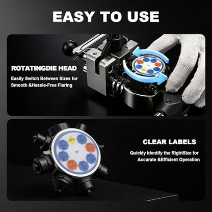 Brake Line Flaring Tool Kit, 37° & 45° Double/Bubble/Single Flares, All-in-One Tubing Flaring Tool with Cutter & Deburring Tool, for 3/16"–3/8" Brake, Fuel & Transmission Lines