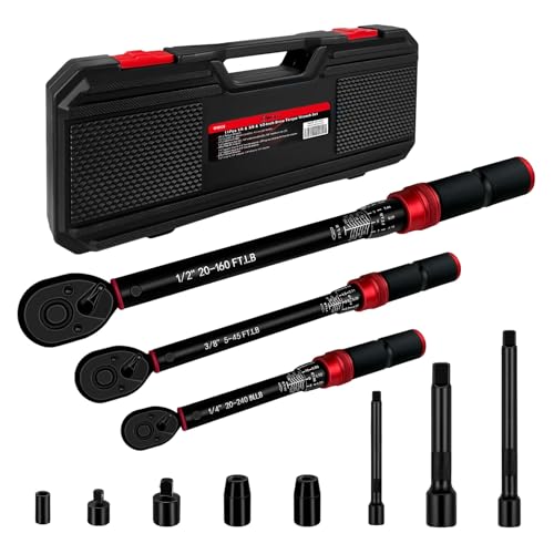 WETT 11Pcs Torque Wrench Set, 1/4'' & 3/8'' & 1/2'' Drive Click Torque Wrench, with Extension Bars & Adapters, Dual-Direction Adjustable Reversible 72-Tooth Ratchet Handle - size: 1/4 & 3/8 & 1/2-inch Drive (11Pcs)