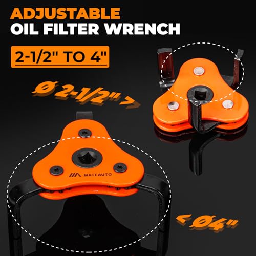 3-Jaw Adjustable Oil Filter Wrench Set | 2-1/8 to 4-1/2 inches (54-115mm), Universal Oil Filter Wrench, Quick Release Ratchet and Case, For Tight Spaces