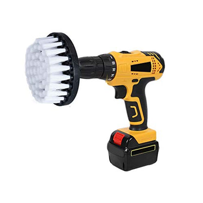 HIFROM Drill Brush - 4 inch Power Drill Attachment Soft Bristle White Quick Change Shaft Scrub Cleaning Brush for Carpet, Upholstery, Leather, Glass (White) - color: White