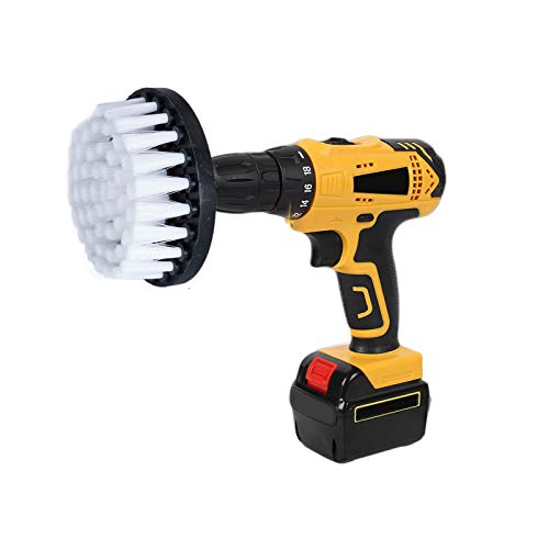HIFROM Drill Brush - 4 inch Power Drill Attachment Soft Bristle White Quick Change Shaft Scrub Cleaning Brush for Carpet, Upholstery, Leather, Glass (White) - color: White