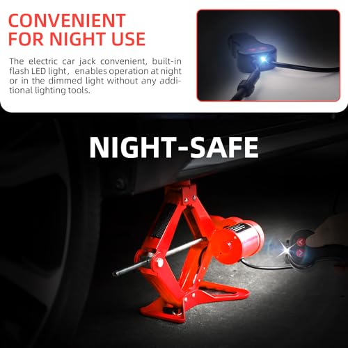 EFFIROSO Premium 10 in 1 Electric Scissor Jack Enhanced Safety 3 Ton Car Jack Kit Automatic 12V Tire Repair Kit for Sedans SUV Tire Replacement - color: red