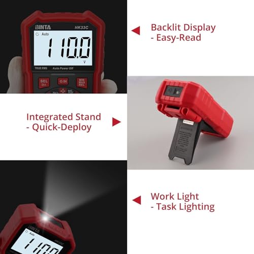 BINTA Digital Multimeter 4000 Counts TRMS NCV Auto-Ranging Voltmeter Multimeter Tester | AC/DC Current Voltage Meter | Measures Voltage, Resistance, Capacitance, Duty Ratio, Continuity for Automotive - style: 4000 Counts