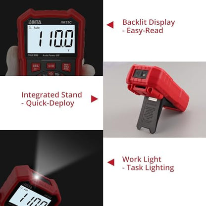 BINTA Digital Multimeter 4000 Counts TRMS NCV Auto-Ranging Voltmeter Multimeter Tester | AC/DC Current Voltage Meter | Measures Voltage, Resistance, Capacitance, Duty Ratio, Continuity for Automotive - style: 4000 Counts