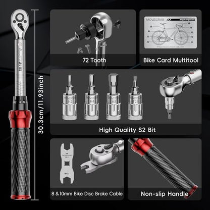 15pcs 1/4" Bike Click Torque Wrench Set, 3-25 N.m/2.21-18.43 Ft.lb | ±3% Bicycle Torque Wrench Kit with Hex & Torx Bits, 8/10 mm Brake Cable Wrench, for MTB, Road Bike & E-Bike Maintenance - size: 15pcs Bike Torque Wrench Set