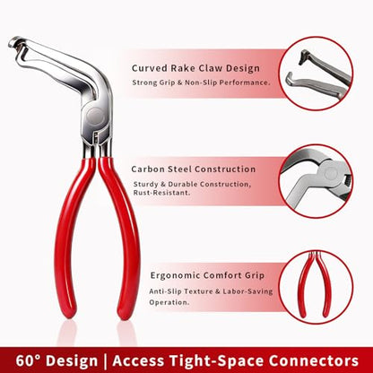 4 Piece Automotive Electrical Disconnect Pliers Set for Cars - Electrical Plug Connector Removal Tool, Connector Separator and Hose Clamp Pliers Set