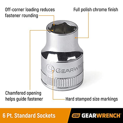 GEARWRENCH 14 Pc. 3/8" Drive 6 Pt. Standard Socket Set, Metric - 80552 - size: 3/8 inch, style: 14 piece