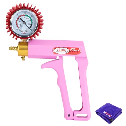 LeLuv Maxi Vacuum Pump - Manual Hand Vacuum (0-30 Hg, 0-760 mmHg) with Ergonomic Nylon Handle, Release Valve, & Rubber Protected Pressure Gauge (1/8" NPT), Compatible with LeLuv Pump Series - Pink - color: Pink