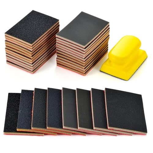 MAXMAN 24PCS Sanding Sponge Set,180-3000 Grit Soft Foam Hand Sander Block,3x4 Inch Wet Dry Sandpaper,Ultra Fine Sandpaper Sponge, Reusable Sanding Pads for Metal Wood Furniture Model Drywall Polishing - style: 180-3000 Grit Set