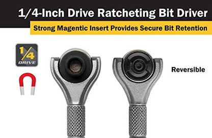 Titan 11318 1/4-Inch Drive x 4-Inch 90-Tooth Swivel Head Micro Ratcheting Bit Driver - Silver - style: Swivel Head - Silver