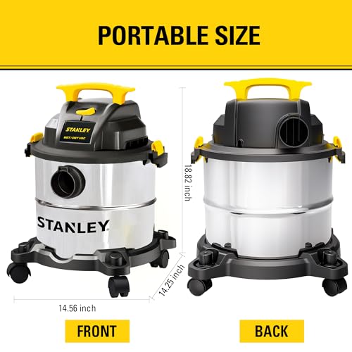 STANLEY Wet/Dry Vacuum SL18115, Stainless Steel Tank, 5 Gallon 4HP Shop Vacuum, Portable Style Ideal for Home/Shop/Jobsite Dust Collection Job with Vacuum Attachments, Silver+Yellow - size: 5 Gallon, 4.0 HP, 50" Sealed Pressure