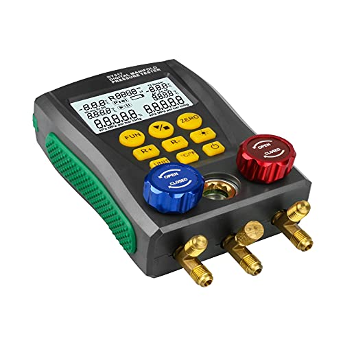 PLAYOCCAR HVAC Digital Manifold Gauge Kit for AC & Refrigerator | Vacuum, Pressure & Temp Testing, Diagnostic Set for AC & Refrigerator Maintenance, Recharge Tool