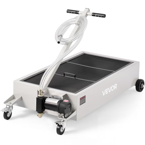 VEVOR Low Profile Electric Oil Drain Pan, 20 Gal Capacity, Rolling Oil Drain Pan with 110V High-Flow Pump, 7.2 ft Hose & T Folding Handle, Leak-proof & Corrosion-resistant, Fit for Trucks, ATVs, White - color: white