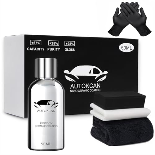 10H Nano Ceramic Coating for Cars, 50ML High Gloss Anti-Scratch SiO2 Ceramic Car Coating Kit, Plastic, Glass, Wheel Polishing, Hydrophobic, Long Lasting Protection