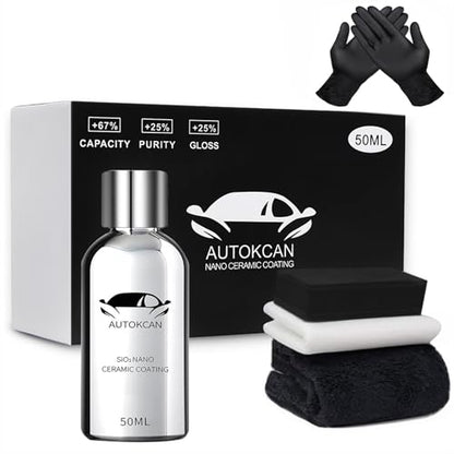 10H Nano Ceramic Coating for Cars, 50ML High Gloss Anti-Scratch SiO2 Ceramic Car Coating Kit, Plastic, Glass, Wheel Polishing, Hydrophobic, Long Lasting Protection