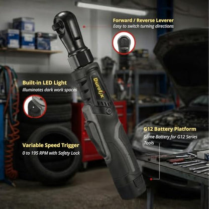 Durofix RW1210-3P G12 Series 12V Li-Ion Cordless 3/8" 65 Ft-Lbs Torque Brushless Ratchet Wrench Tool Kit - style: 1 Battery Kit with Charger