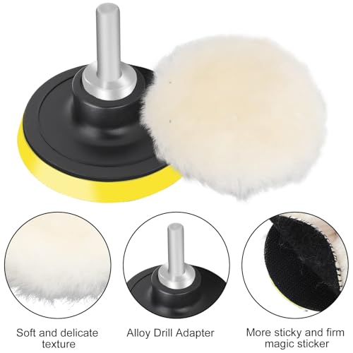 Linkstyle 7PCS 3 inch Wool Polishing Buffing Pad, Car Buffer Polisher Kit with Hook and Loop Back, for Drill Buffer Attachment with M10 Drill Adapter