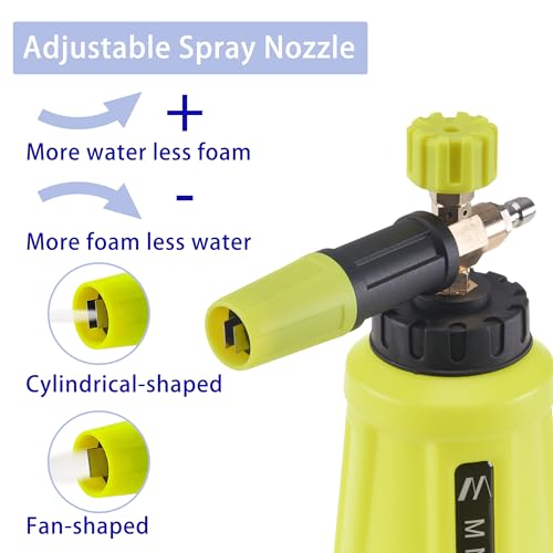 M MINGLE Foam Cannon for Pressure Washer, 1 Liter with 5 Nozzle Tips | Car Foam Sprayer with 1/4 Inch Quick Connector, Wide Mouth Heavy Duty Car Wash Foam Blaster Power Washer, 3000 PSI - size: 1 L