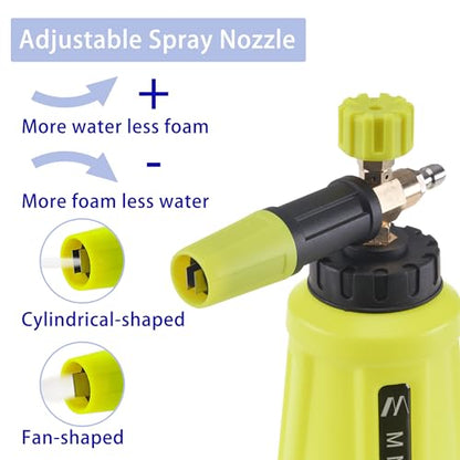 M MINGLE Foam Cannon for Pressure Washer, 1 Liter with 5 Nozzle Tips | Car Foam Sprayer with 1/4 Inch Quick Connector, Wide Mouth Heavy Duty Car Wash Foam Blaster Power Washer, 3000 PSI - size: 1 L