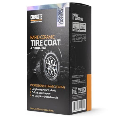 CERAKOTE® Rapid Ceramic Tire Coat - Long-Lasting Deep Black Tire Shine | Lasts up to 10X longer than traditional tire dressings with a natural satin and a no-sling ceramic finish. Car, truck, & SUV - size: 10 oz. Kit