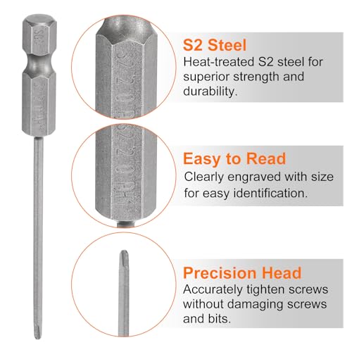 HARFINGTON 5pcs #1 Phillips Screwdriver Bit PH1 1/4" Hex Shank 3" (75mm) Long Magnetic S2 Steel Industrial Grade Screw Driver Bit Cross Head Electric Drill Bits 0.079" (2mm) Rod - size: PH1 x 75mm x 2mm