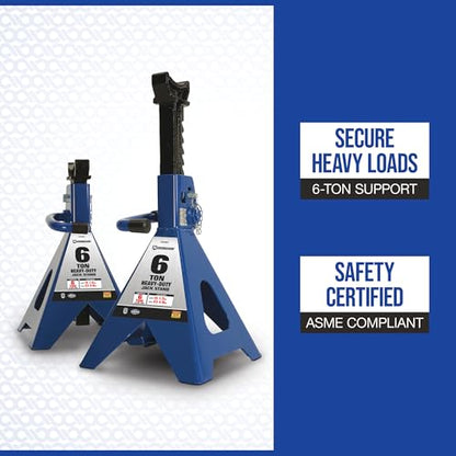 Strongway Double-Locking 6-Ton Jack Stands, 12,000-Lb. Capacity, 1 Pair | Controlled lifting and positioning, Professional garage use, Stable service support, Durable steel construction - style: 6 Ton