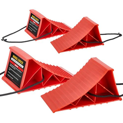 PAHTTO Wheel Chocks, 4Pack Heavy Duty Wheel Chocks with Rope for Easy Removal, Durable, Non-Slip, Hard Plastic Wheel Chocks for, RV, Camper, Effective in Keeping Your Vehicle in Place, Red - color: Red