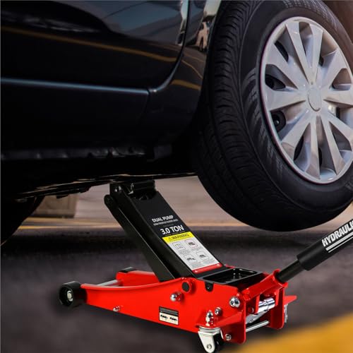 Floor Jack 3 Ton, Low Profile Floor Jack, Heavy Duty Steel Racing Jacks with Single Piston Quick Lift Pump, Hydraulic Car Jacks Lifting Range 3.3"-19.7" (3 Ton-1) - size: 3 Ton-1