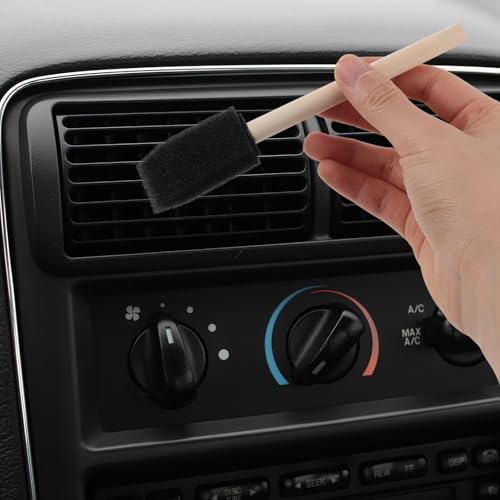 Happyyami 4pcs Car Vent Cleaning Brush Set with Soft Sponge Heads and Wooden Handles, Automotive Interior Detailing Tools for Air Outlet and Dashboard Cleaning