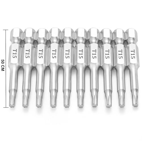 T15 Torx Bits(10-Pack 2 Inch), 1/4 Inch Hex Shank S2 Steel Magnetic star 6 Point Screwdriver bit set - style: T15
