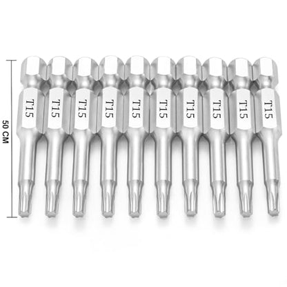 T15 Torx Bits(10-Pack 2 Inch), 1/4 Inch Hex Shank S2 Steel Magnetic star 6 Point Screwdriver bit set - style: T15