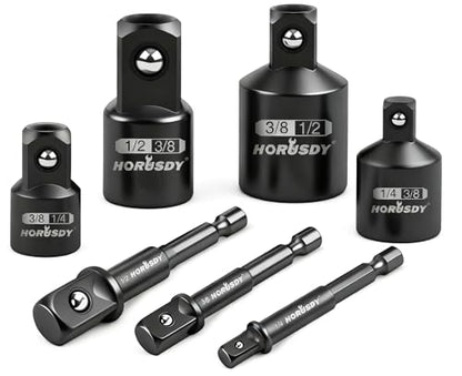 HORUSDY 7 Piece Impact Sockets Adapter Set, Hex Shank Socket to Drill Adapter 1/4" 3/8" 1/2", Cr-V Steel Impact Driver Wrench Socket Reducer Set - style: 7-PCS Adapter Set