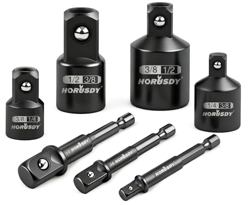 HORUSDY 7 Piece Impact Sockets Adapter Set, Hex Shank Socket to Drill Adapter 1/4" 3/8" 1/2", Cr-V Steel Impact Driver Wrench Socket Reducer Set - style: 7-PCS Adapter Set