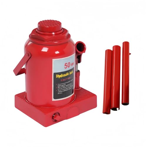 mignonnememe 50 Ton Low Profile Welded Bottle Jack, Hydraulic Jack for Lifting Trucks, Heavy Equipment, 10.23in Body Height, 110,231 lbs Capacity, Red