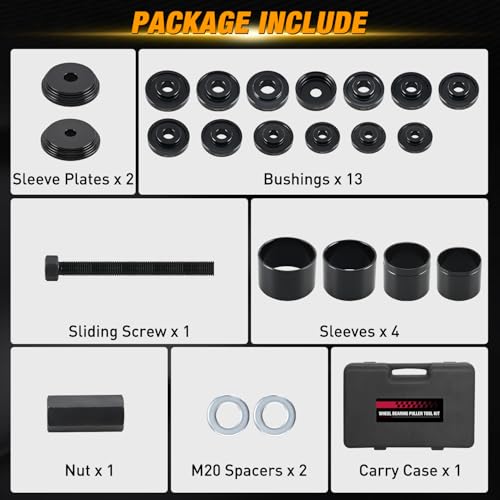 GOOACC Wheel Bearing Removal Tool Kit, 23PCS Wheel Bearing Press Kit for Front Wheel Drive Bearing Removal & Installation Universal Hub Bushing Press Sleeves Puller Tool Set with Sliding Screws, Black - color: 23pc Wheel Bearing Removal Black