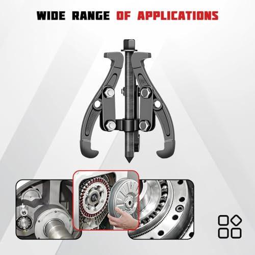 3 Jaw Car Inner Bearing Puller, Automotive Pilot Bearing Wheel Gear Puller with Reversible Jaws, Heavy Duty Vehicle Gear Extractor Pulley Tool Accessories, Universal Fit (3Inch)