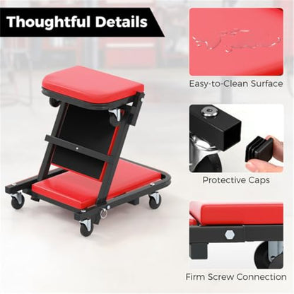 Garage Creeper for Under Vehicle Work, Mechanic Creeper, Rolling Creeper with 6 Swivel Casters, Padded Garage Repair Cart for Under Car Work, Low Profile Shop Creeper, Car Repair Slider Tool - Red