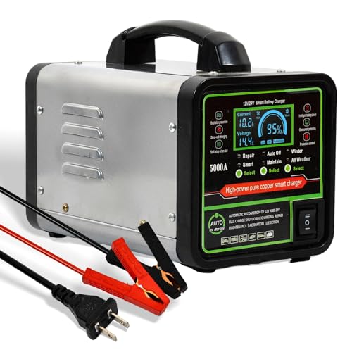 24V 12V Car Battery Charger Heavy Duty Trickle Charger for Car Battery 0-15A Smart Automotive Lead-Acid Battery Maintainer with Auto Off/Repair/Winter Modes LCD Display for Car Truck Boat Motorcycle