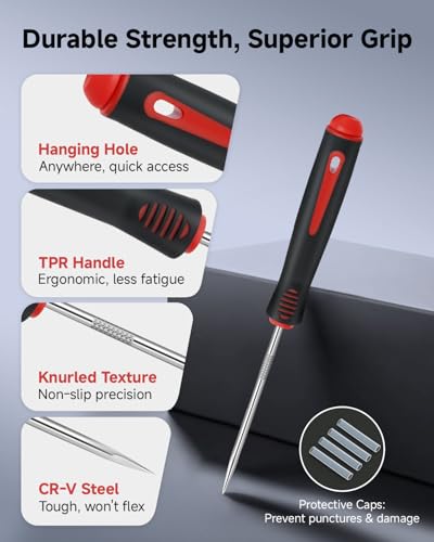 4-Piece Pick Set Mechanic, Automotive Hook and Pick Set with Soft Grip & Non-Slip Shaft, Precision Pick Tool & O Ring Pick for Oil Seal, Gasket, Electronics Repair Hose Repair Kits