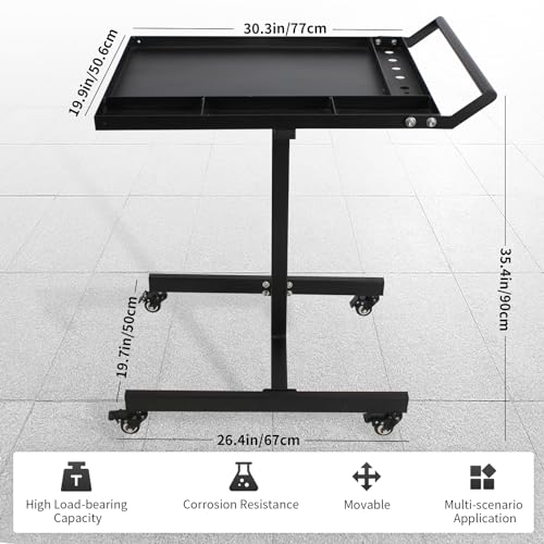 Rolling Tool Tray with Wheels,30×20 in Tear Down Work Table,220lbs Capacity Mechanics Rolling Work Table for Garage,Shop,DIY (Black) - size: Black